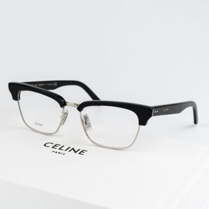 SALE! NEW Celine CL50026U 016 Shiny Palladium Black Women Square Eyeglasses
